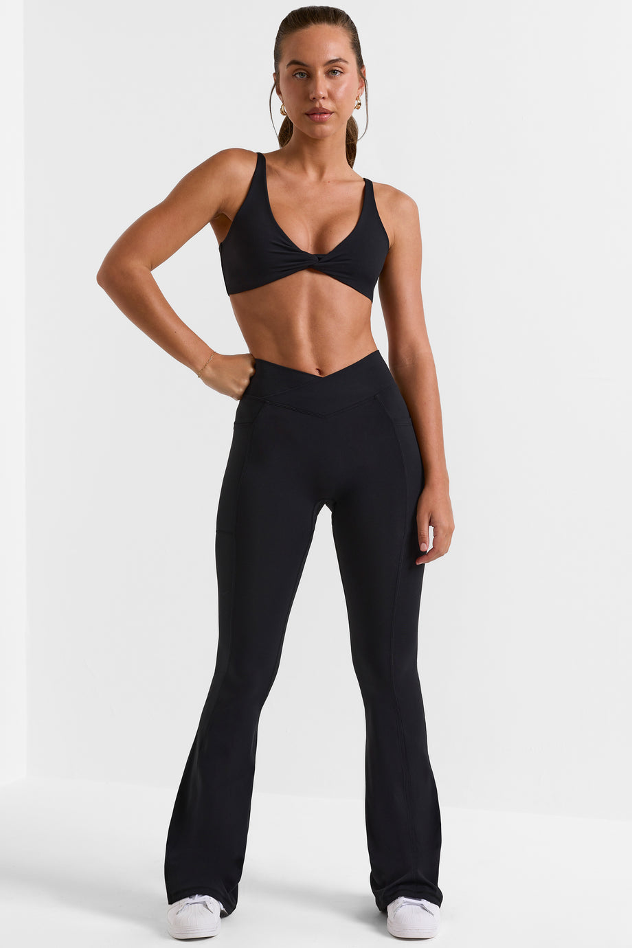 Soft Active Crossover Flared Leggings in Black