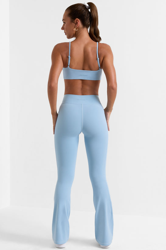 Cross Waistband Flare Pocket Leggings in Ice Blue