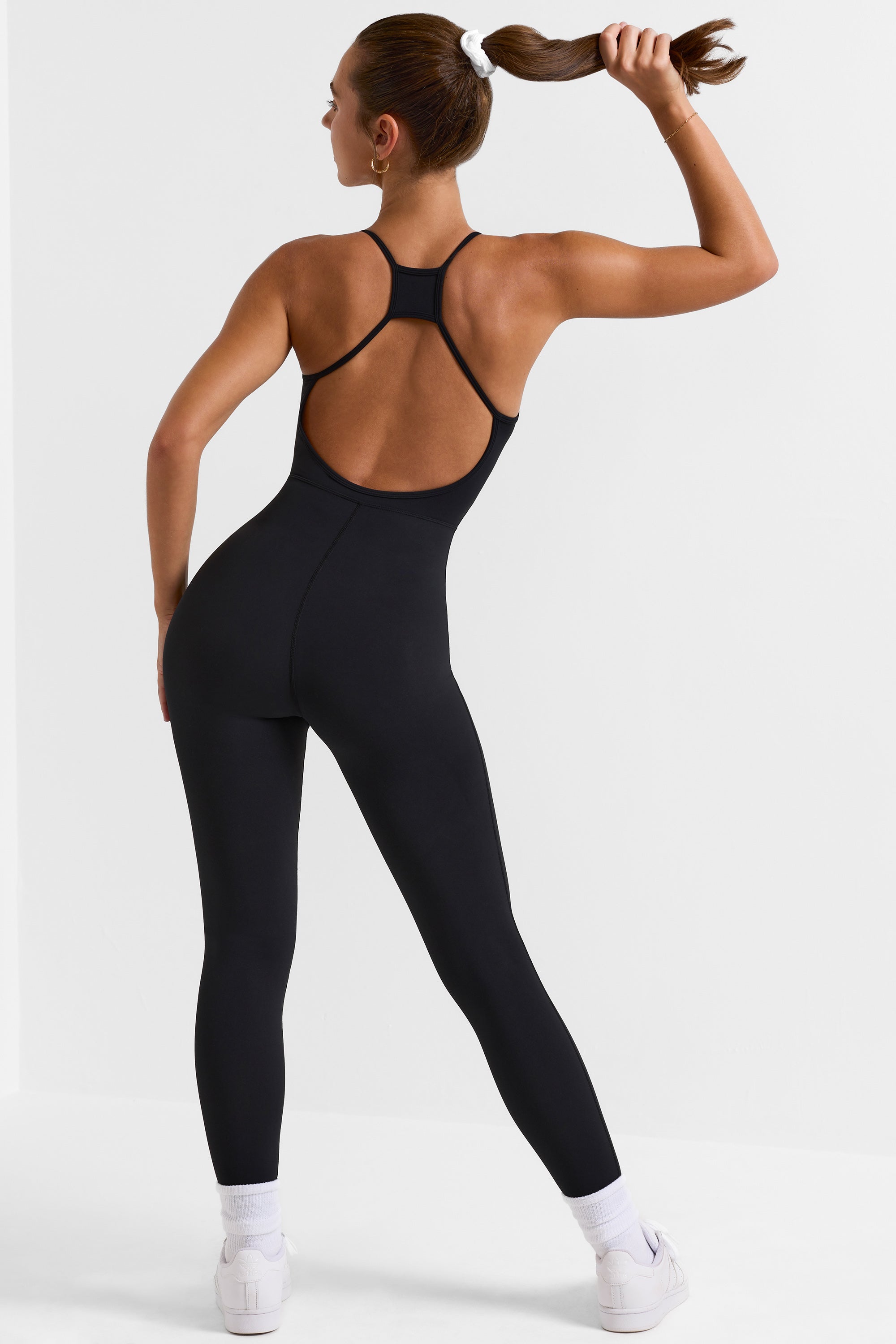 Petite Open Back Full Length Unitard in Black