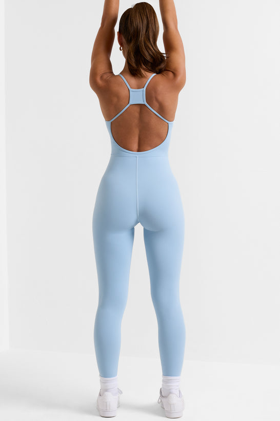 Open Back Full Length Unitard in Ice Blue