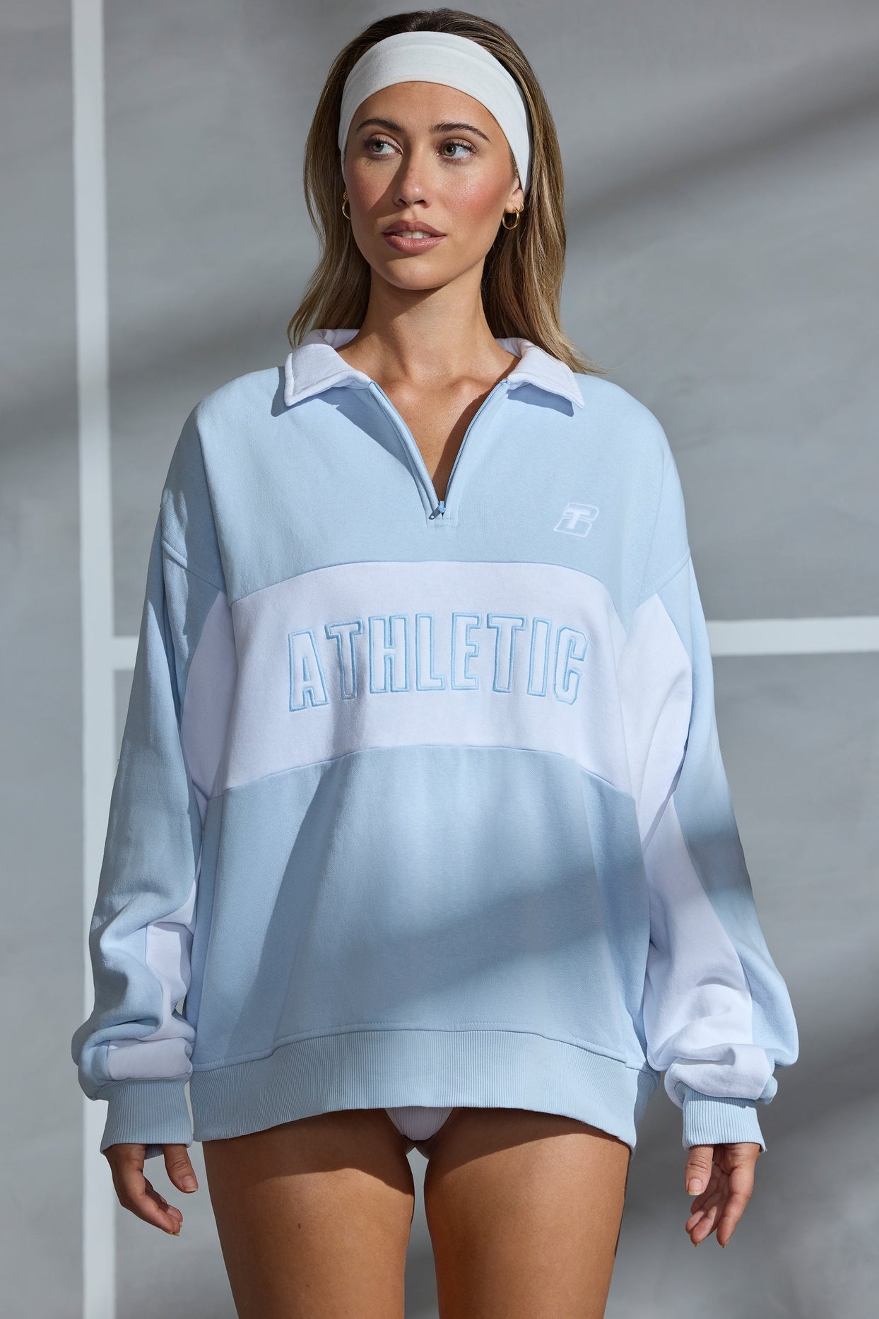 Oversized Half Zip Panel Sweatshirt in Powder Blue