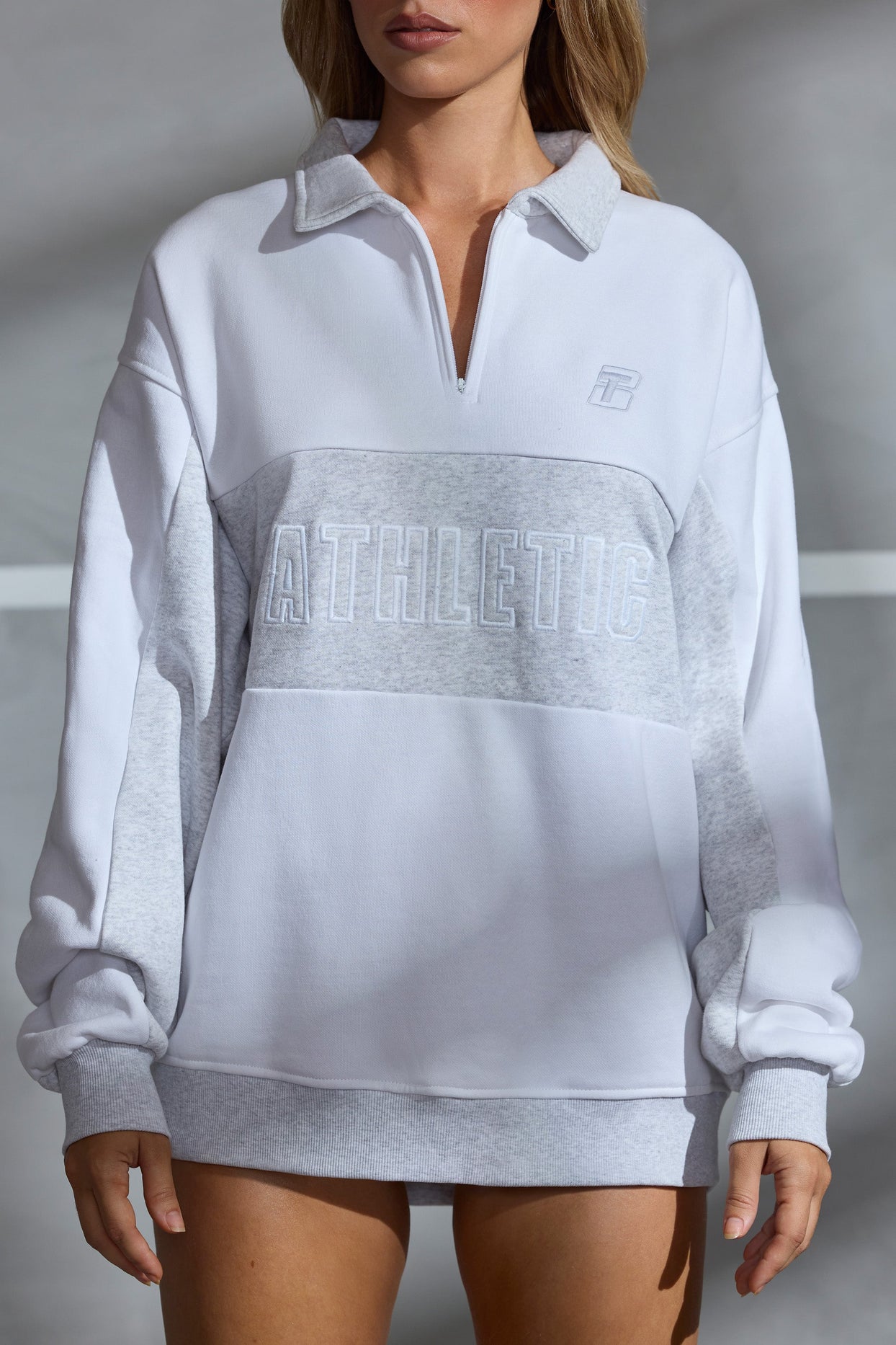 Oversized Half Zip Panel Sweatshirt in White