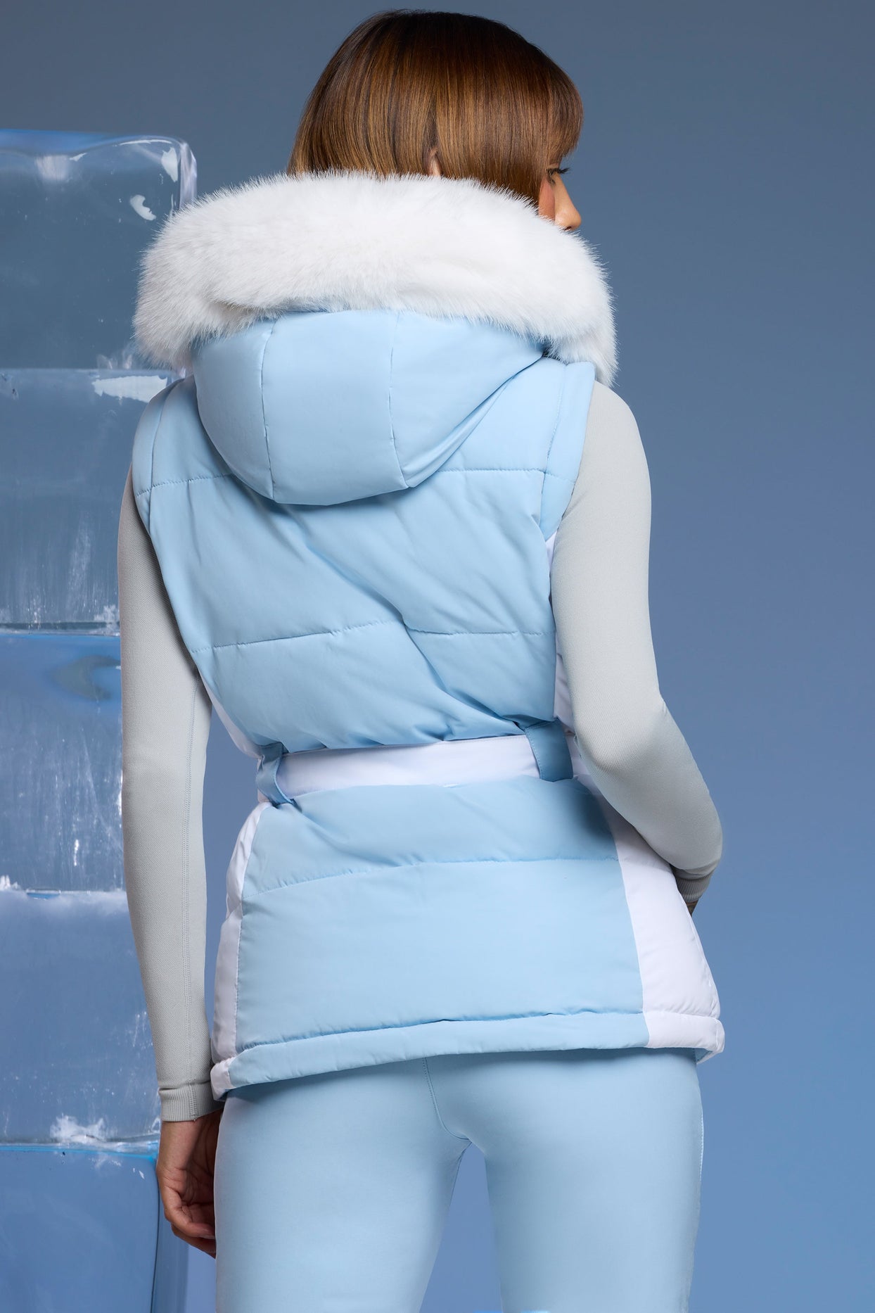 Ski Jacket with Detachable Sleeves in Baby Blue