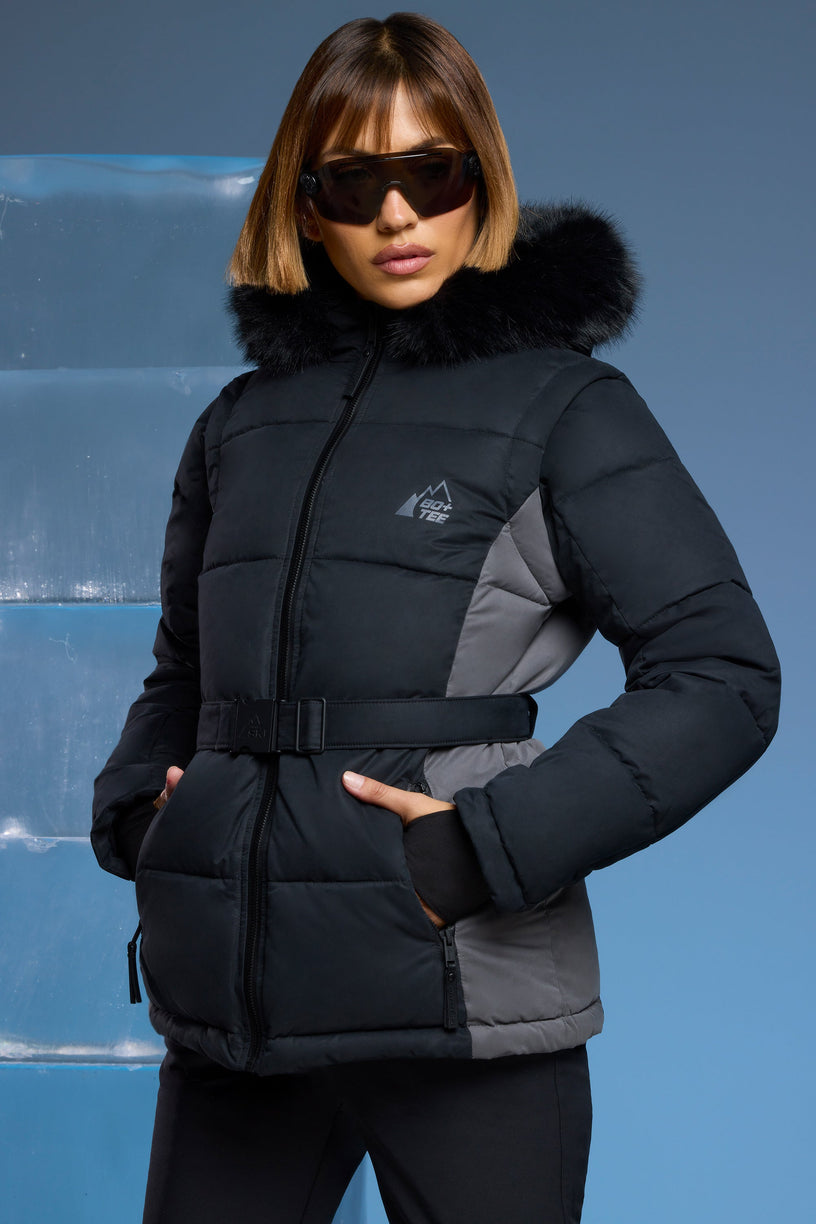 Ski Jacket with Detachable Sleeves in Black - 1
