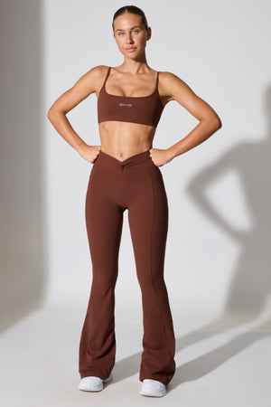 Twist Waist Flare Leggings in Brown