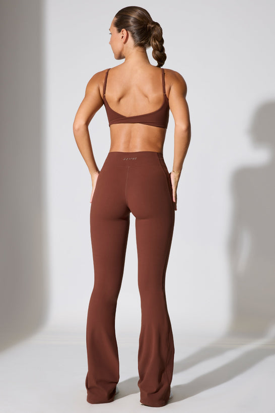 Twist Waist Flare Leggings in Chocolate