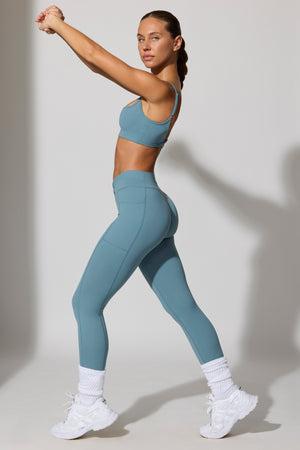 Full Length Leggings with Pockets in Stone Blue