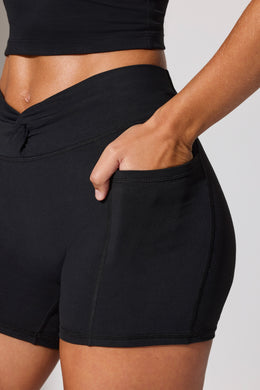 Twist Waist Mini Shorts with Pockets in  Black