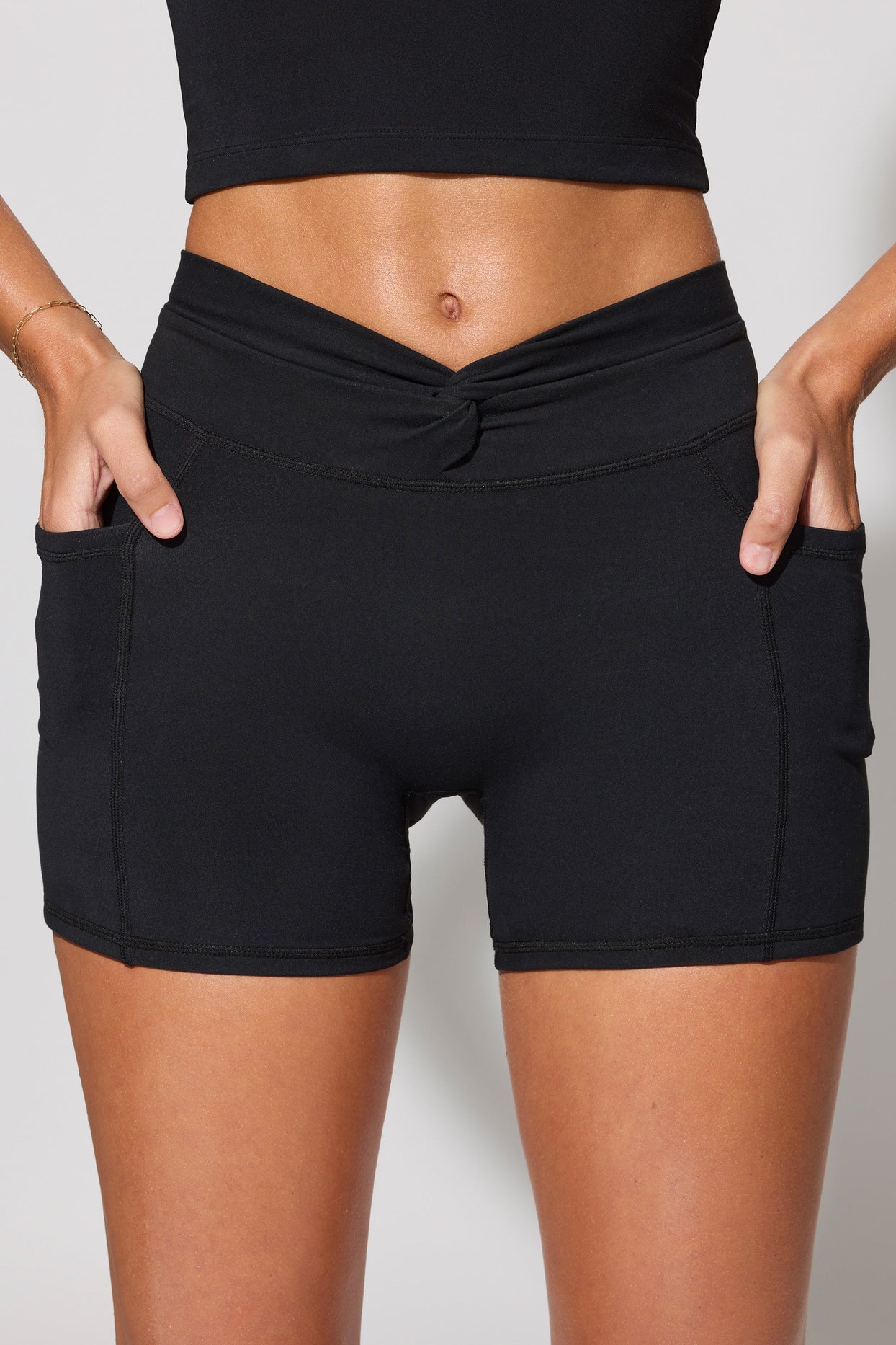Twist Waist Mini Shorts with Pockets in  Black