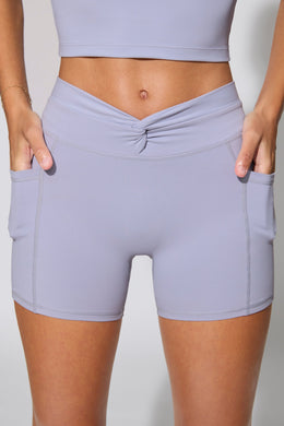 Twist Waist Mini Shorts with Pockets in Soft Lavender