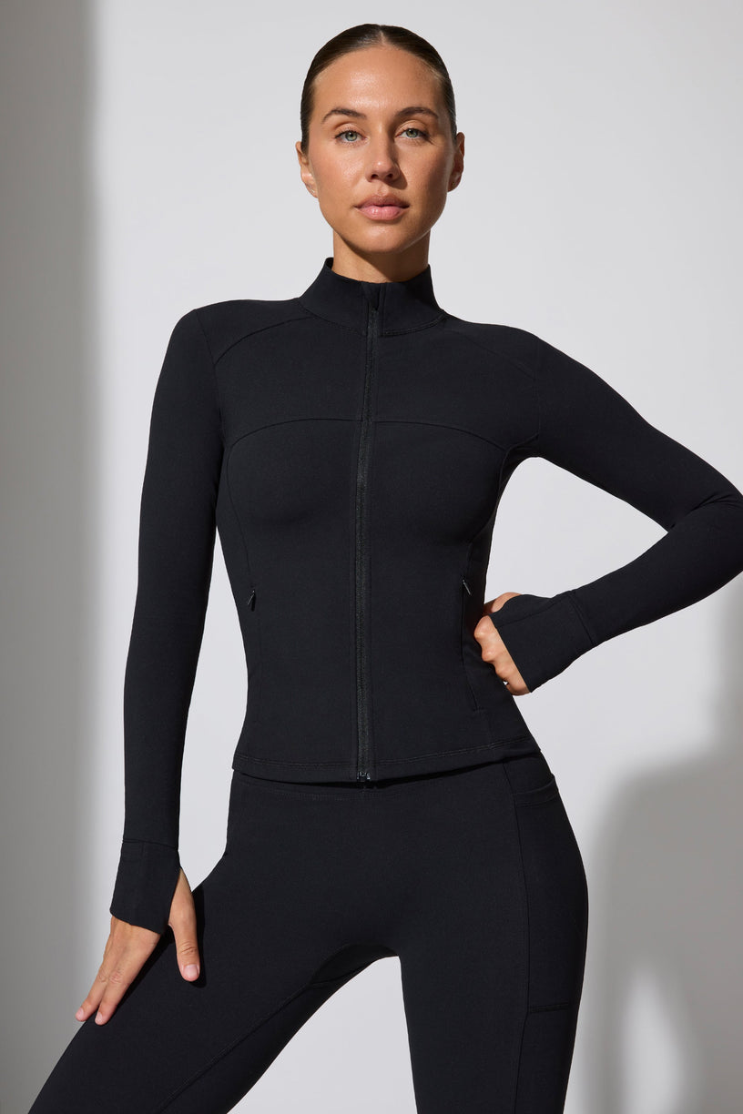 Long Sleeve Zip Up Jacket in Black - 1