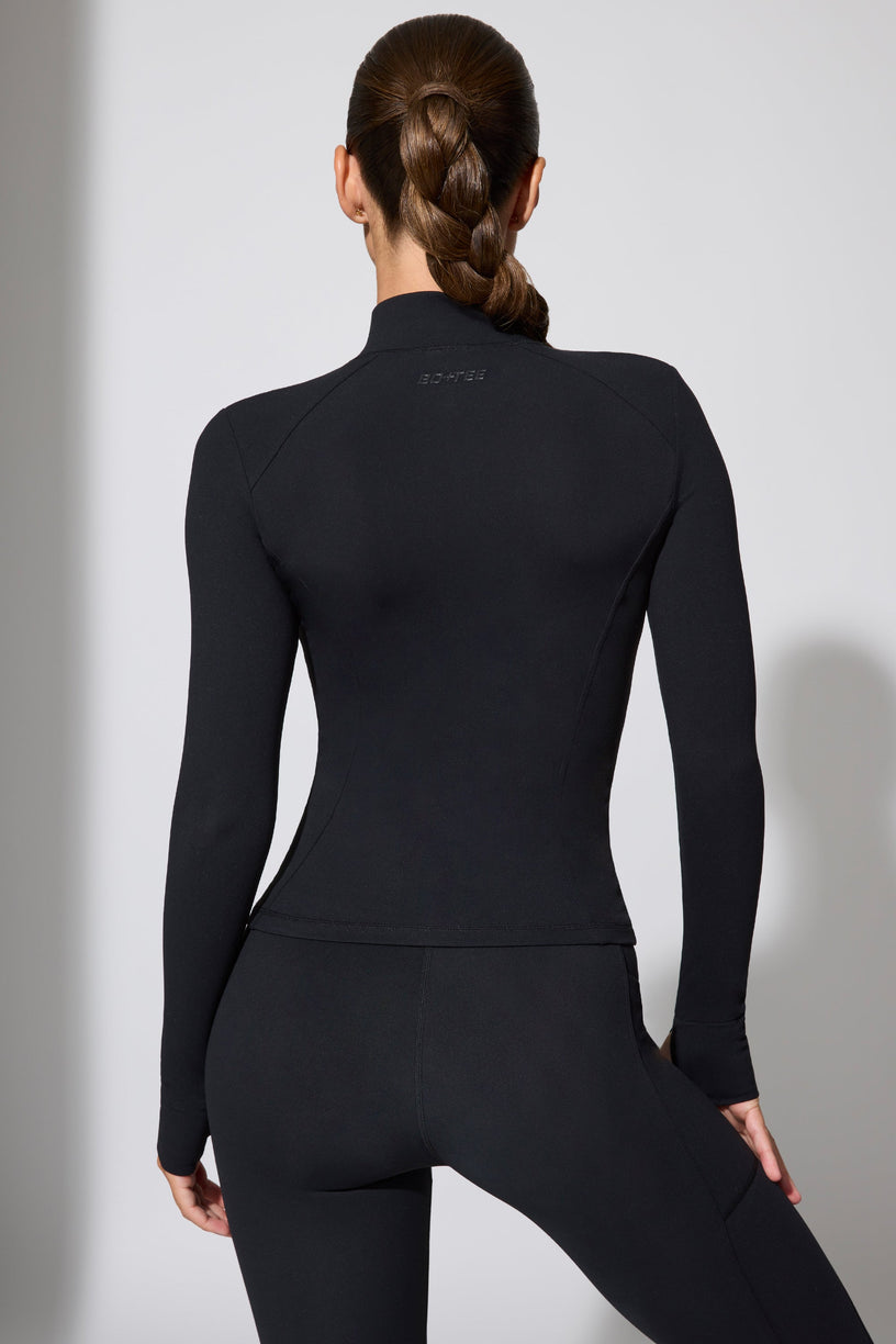 Long Sleeve Zip Up Jacket in Black - 2