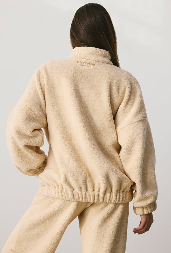 Oversized Fleece Zip Up Jacket in Cashmere