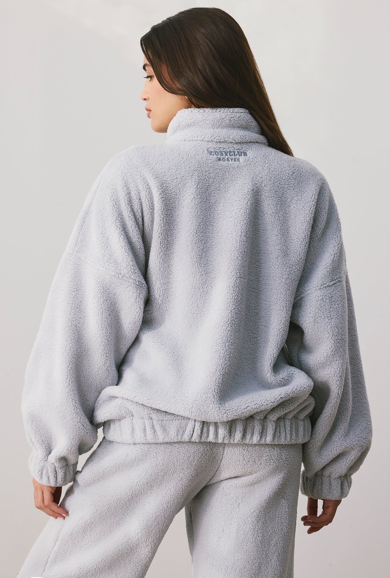 Oversized Fleece Zip Up Jacket in Fog