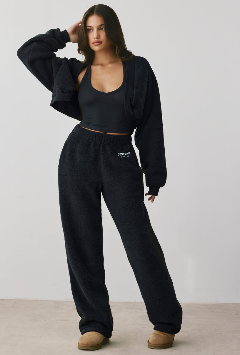 Petite Fleece Wide Leg Joggers in Onyx - 1