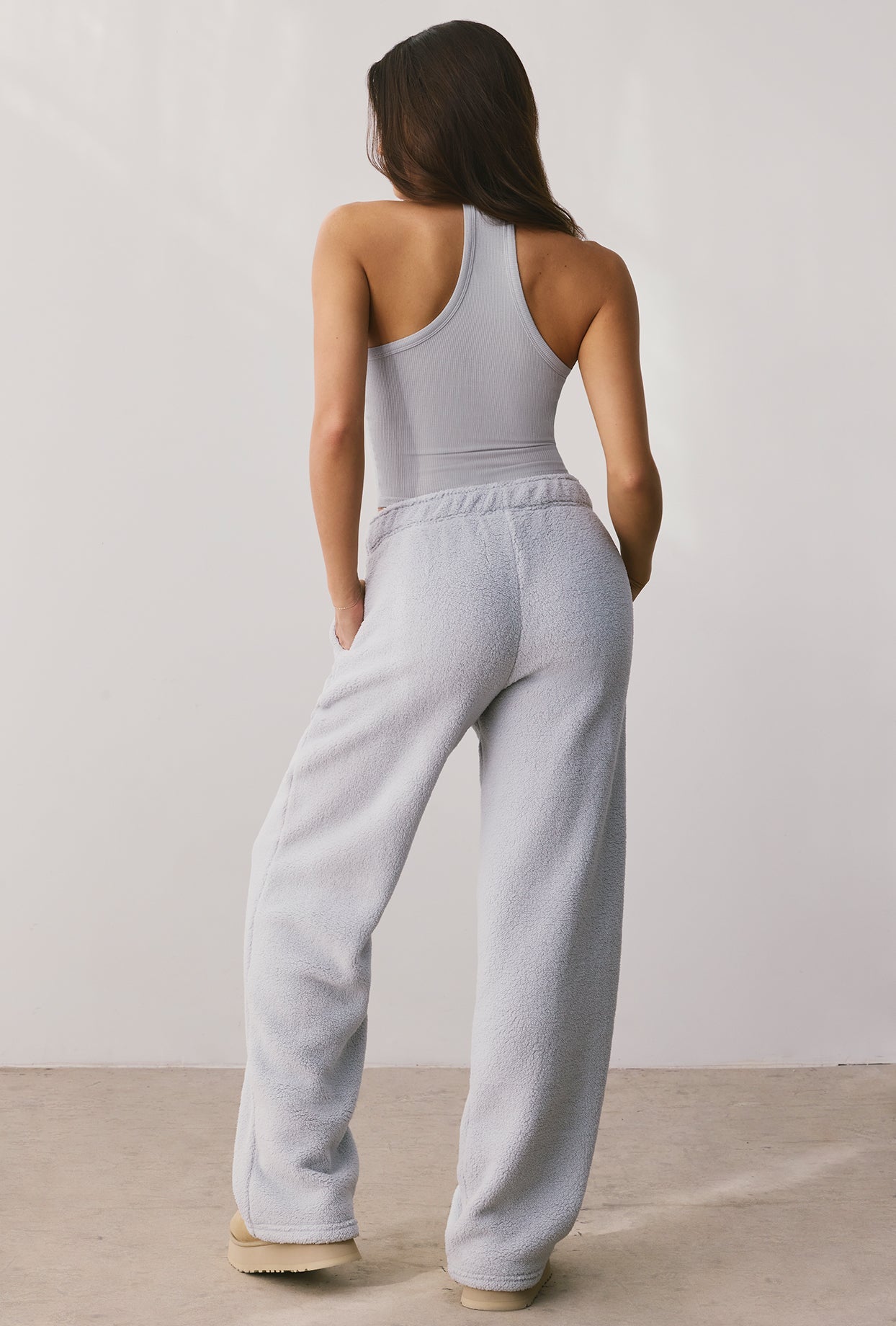 Fleece Wide Leg Joggers in Fog