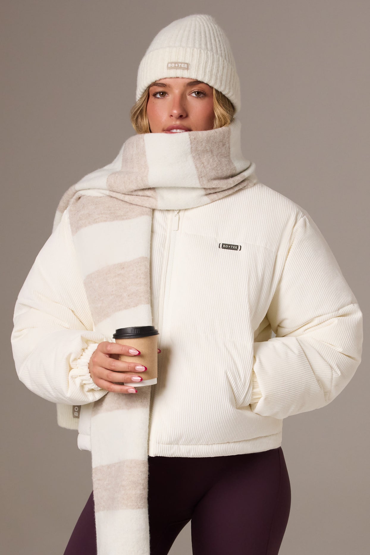 Corduroy Quilted Puffer Jacket in Ivory - 1