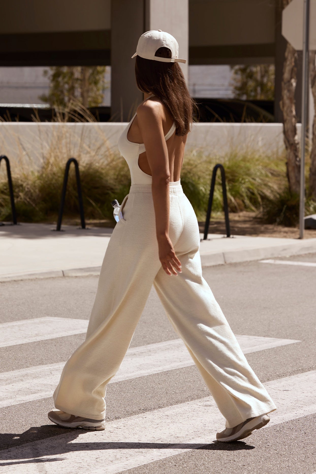 Petite Terry Towelling Wide-Leg Joggers in Cream