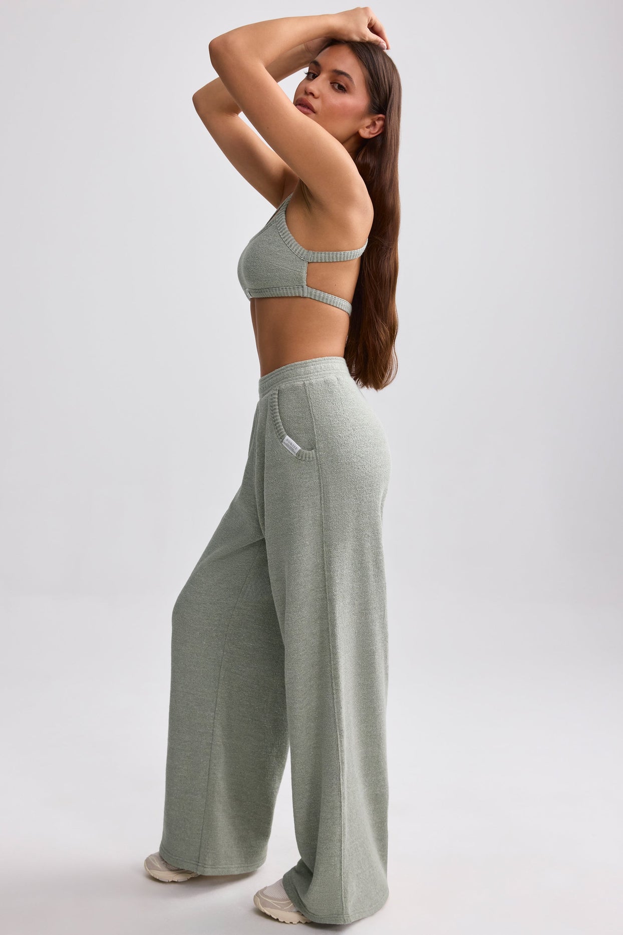 Petite Terry Towelling Wide-Leg Joggers in Sage Grey