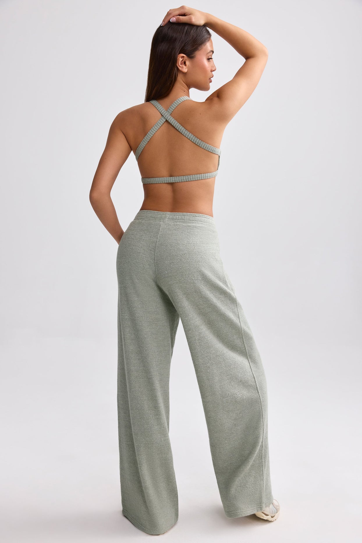 Petite Terry Towelling Wide-Leg Joggers in Sage Grey