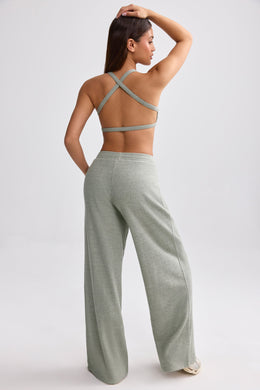 Tall Terry Towelling Wide-Leg Joggers in Sage Grey
