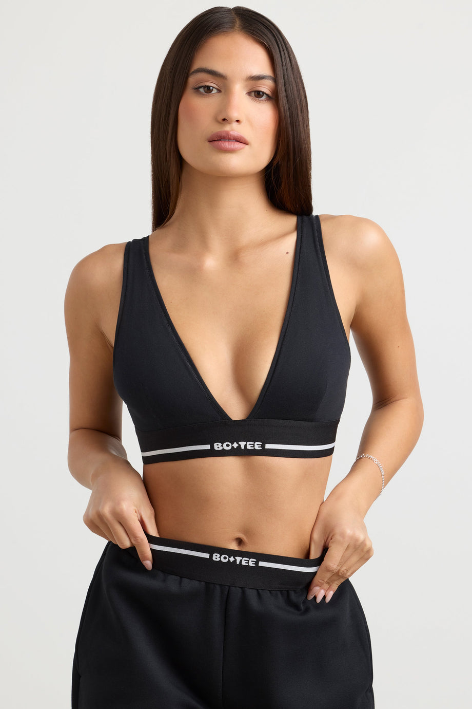 Plunge-Neck Crop Top in Black