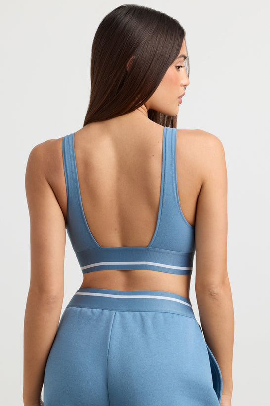 Plunge-Neck Crop Top in Steel Blue