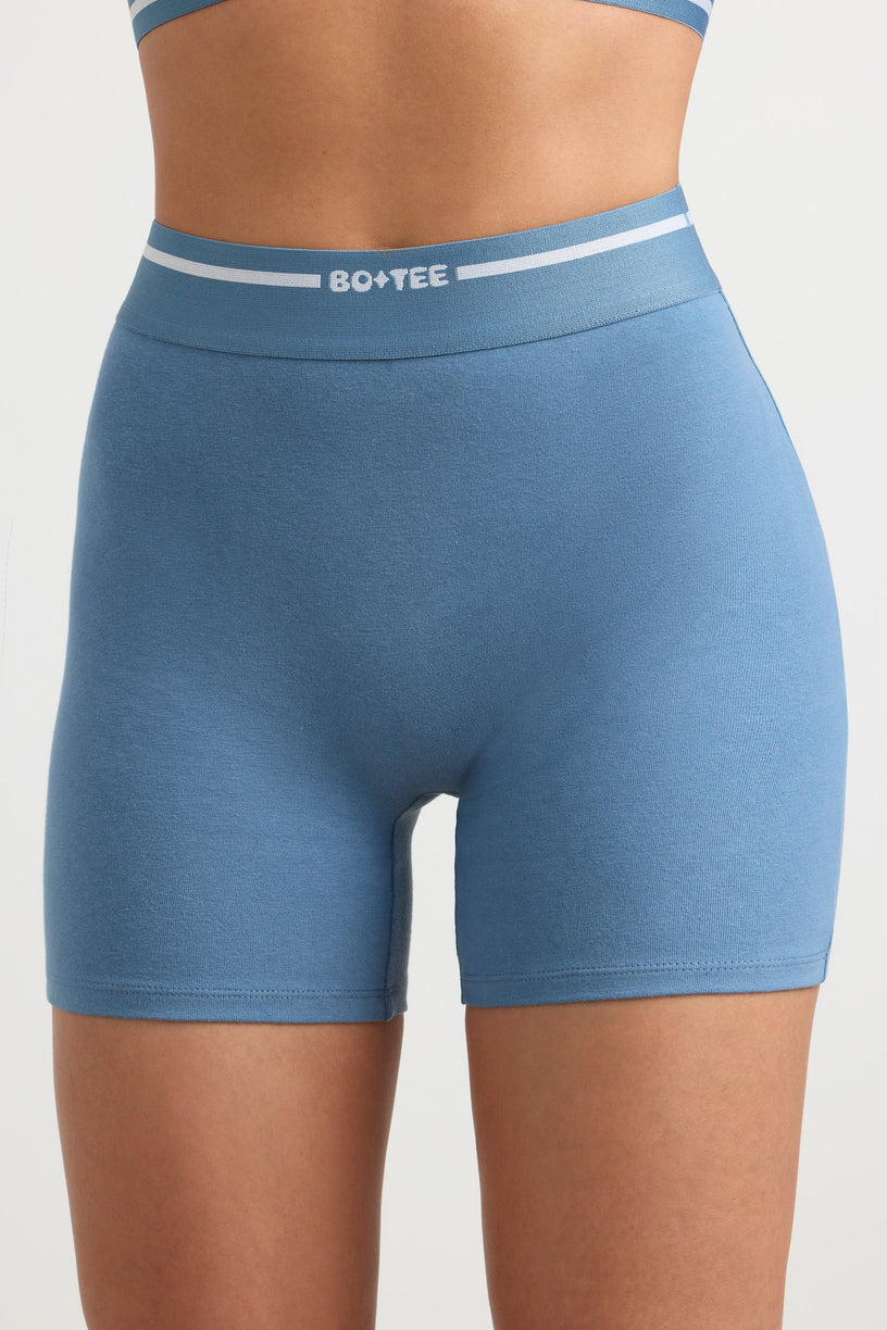 High-Waist Mini Shorts in Steel Blue - 1