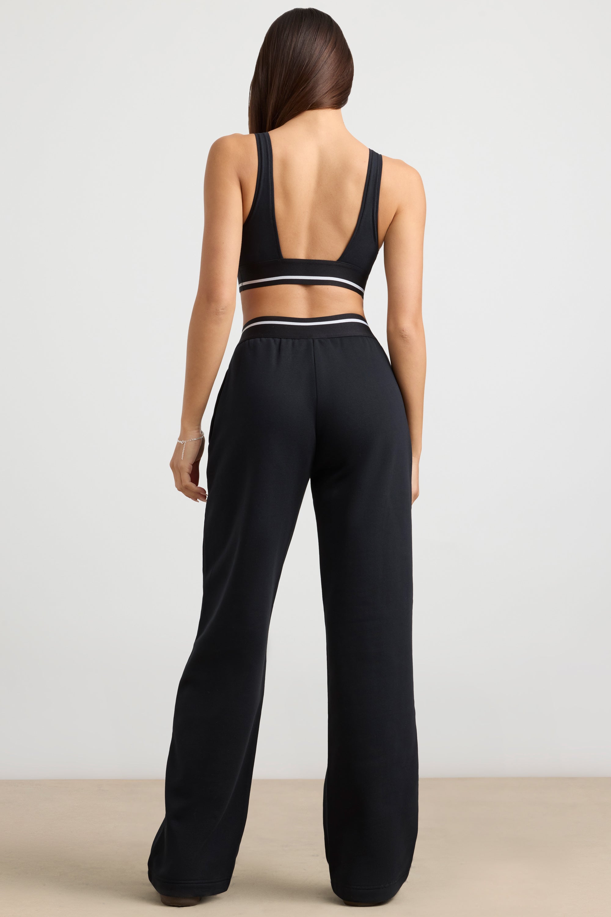 High-Waist Straight-Leg Joggers in Black