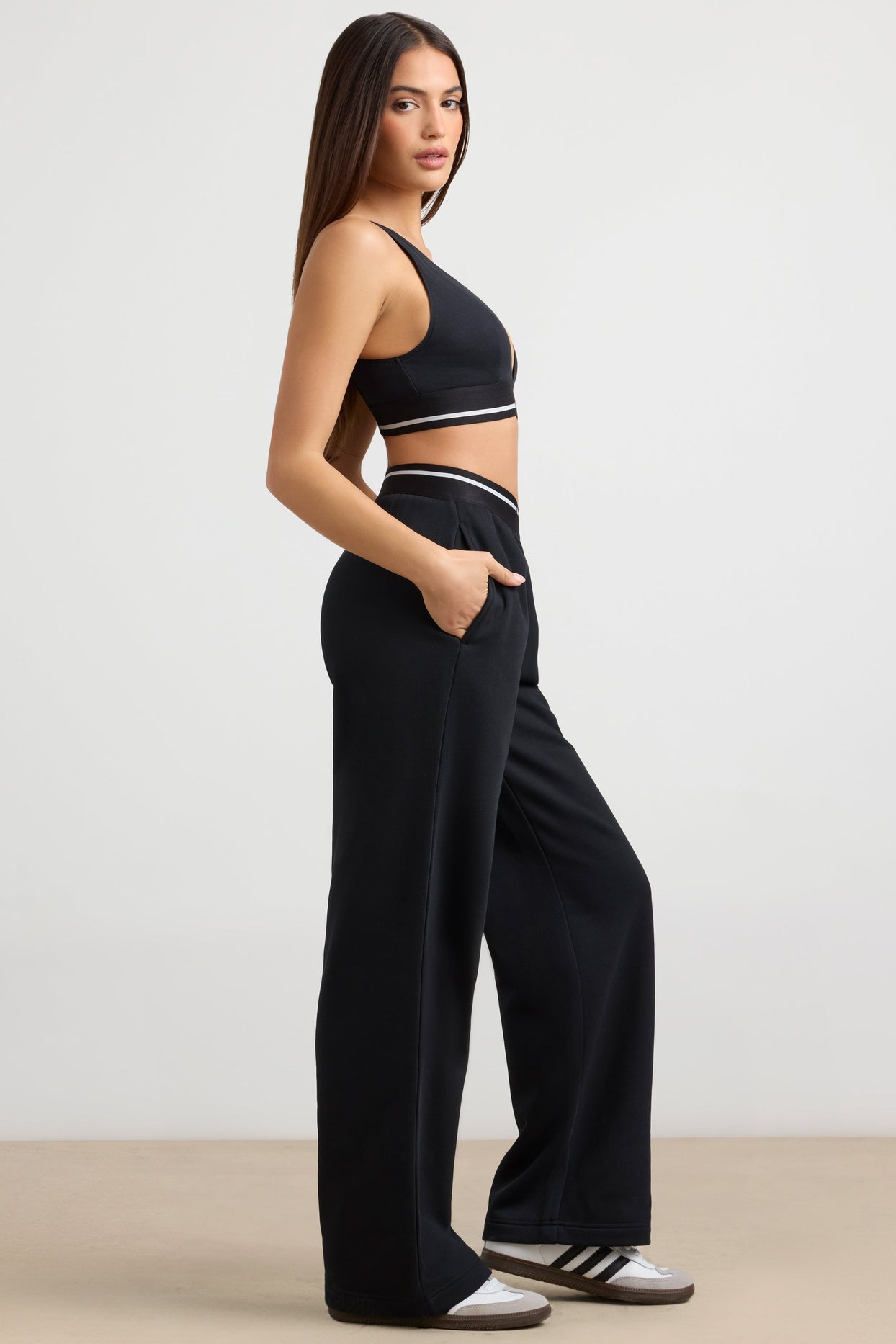 High-Waist Straight-Leg Joggers in Black