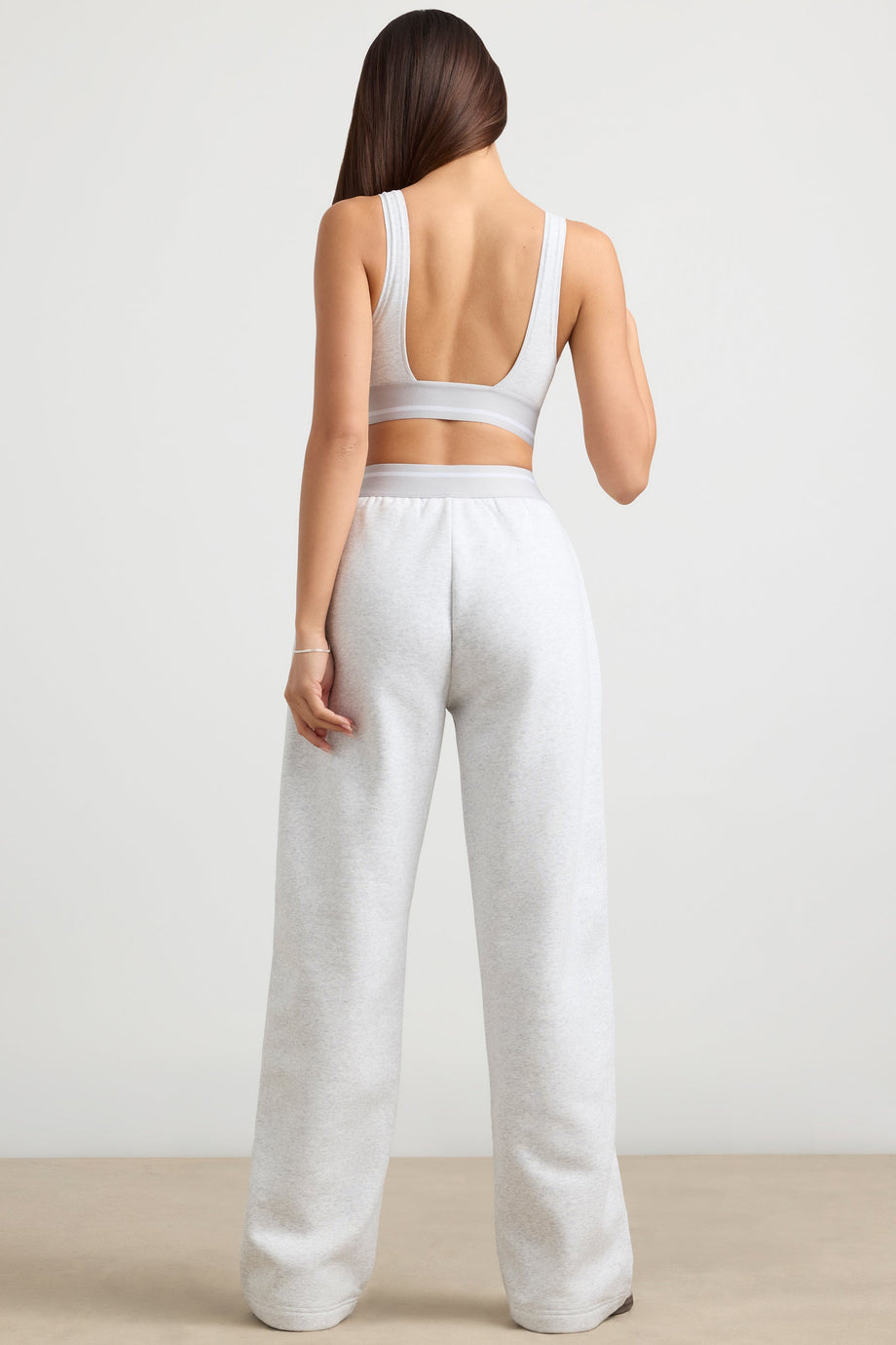 High-Waist Straight-Leg Joggers in Grey Marl