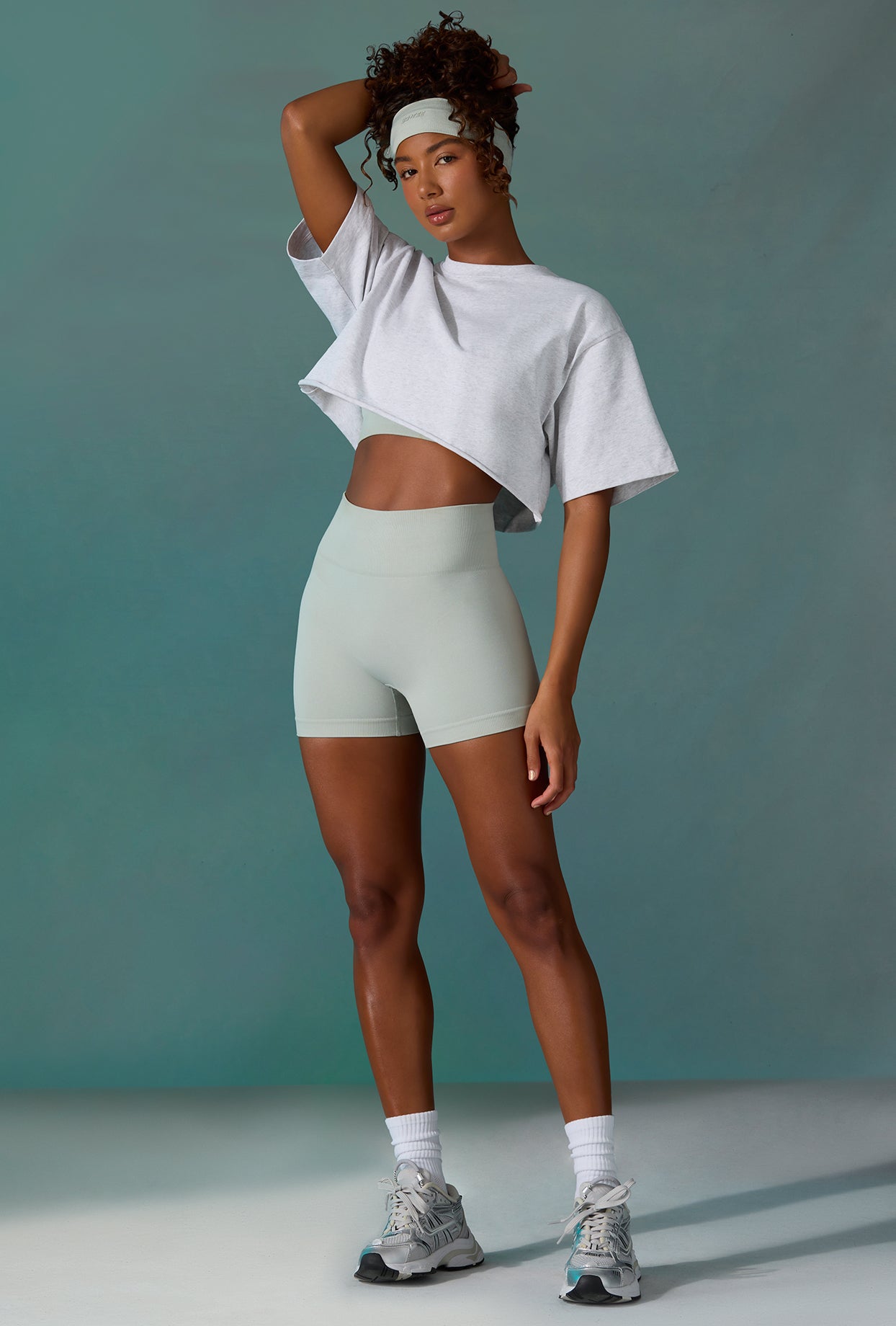 Cotton Cropped Oversized T-Shirt in Ice Grey