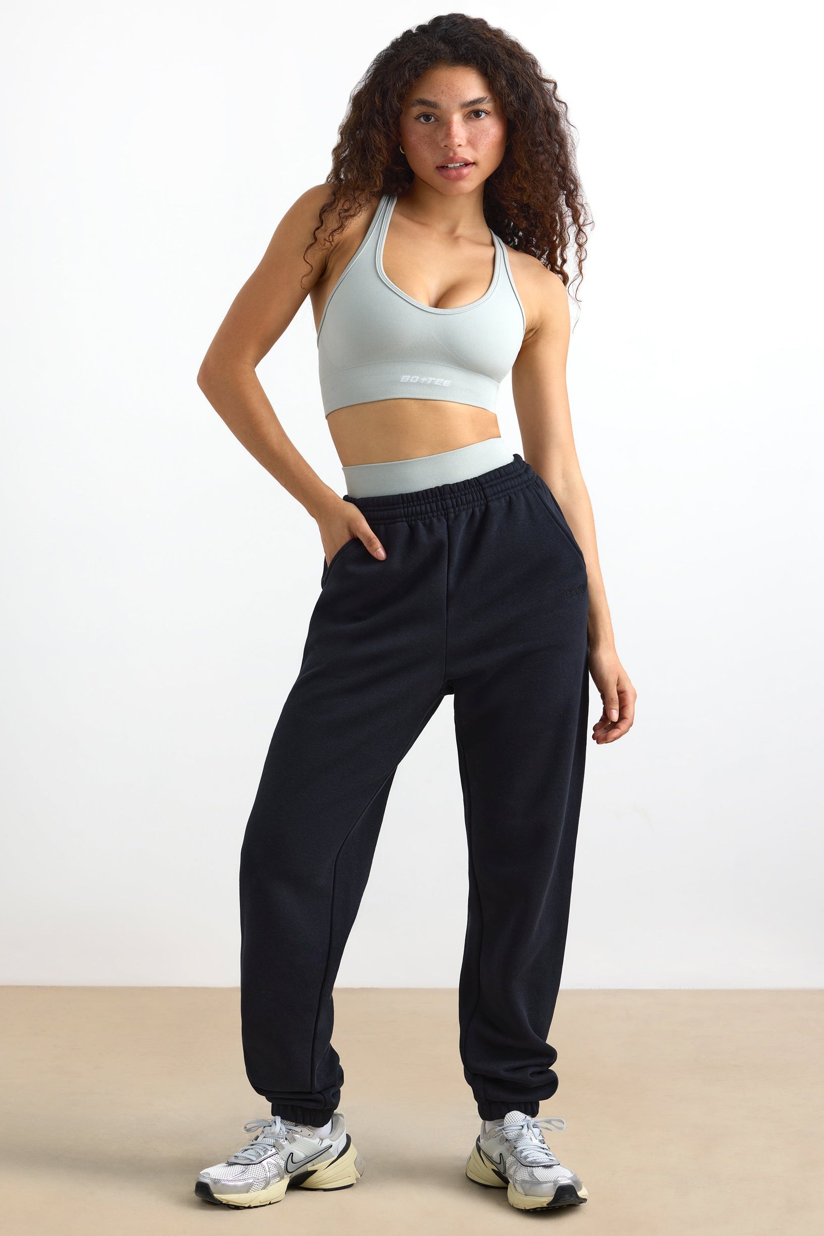 Cotton Fleece Mid-Rise Joggers in Black - 1
