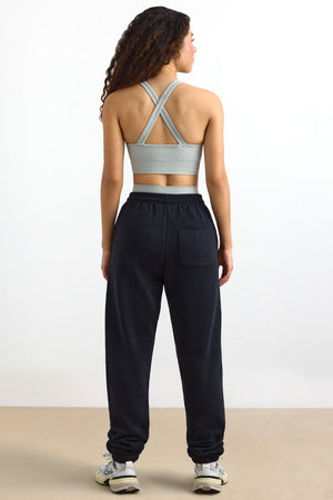 Cotton Fleece Mid-Rise Joggers in Black
