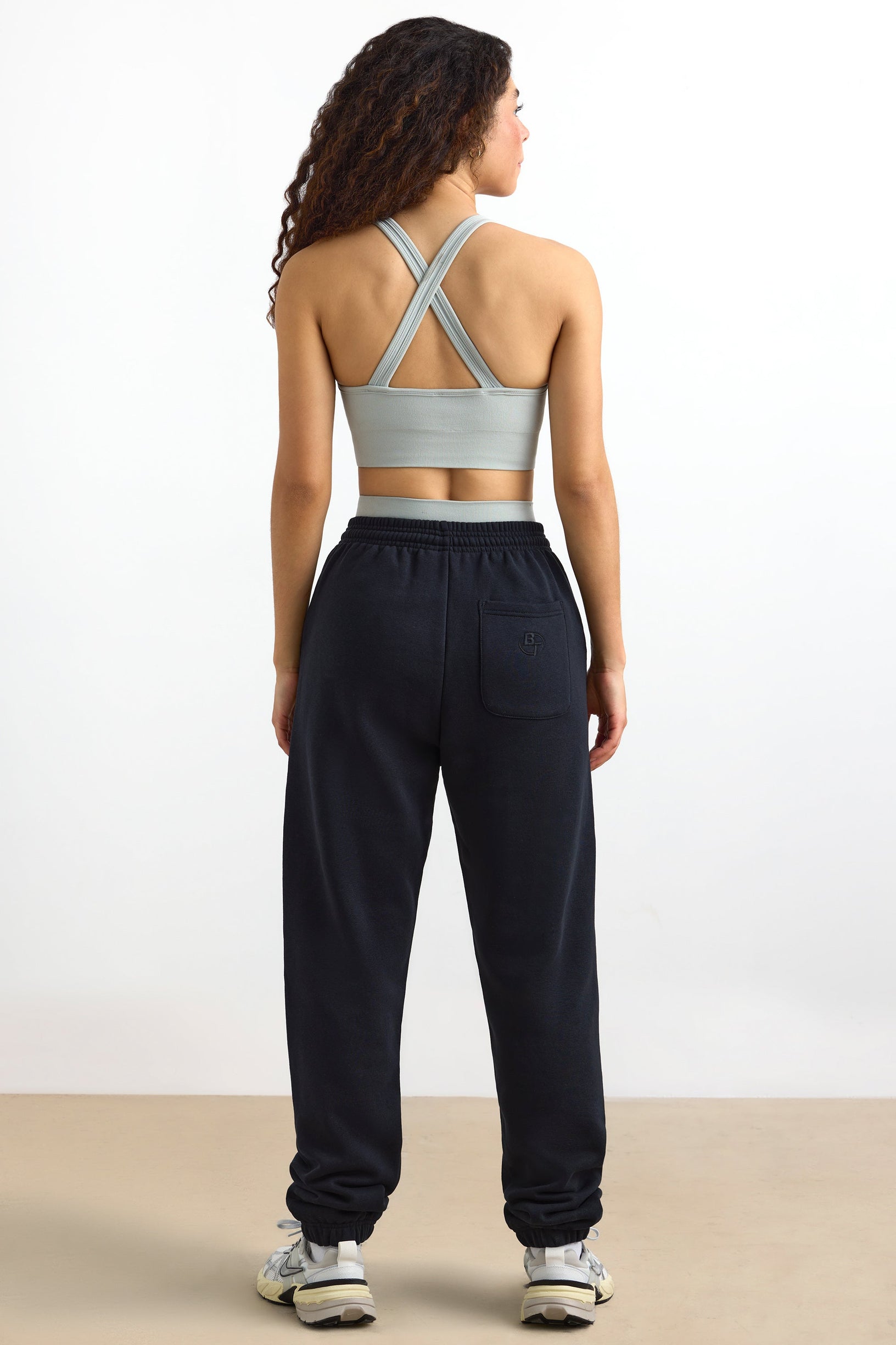 Cotton Fleece Mid-Rise Joggers in Black - 2