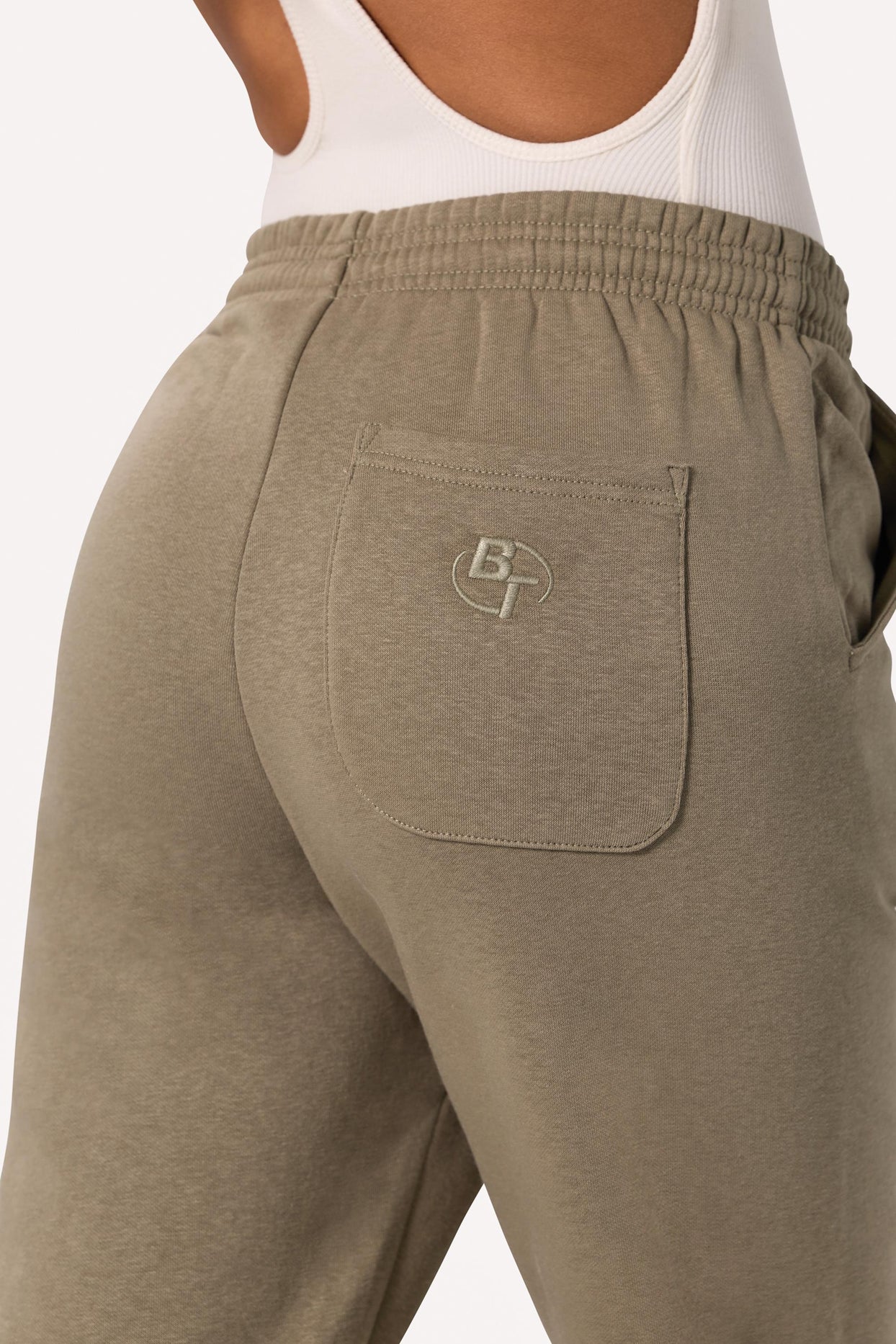 Cotton Fleece Mid-Rise Joggers in Khaki Green - 4