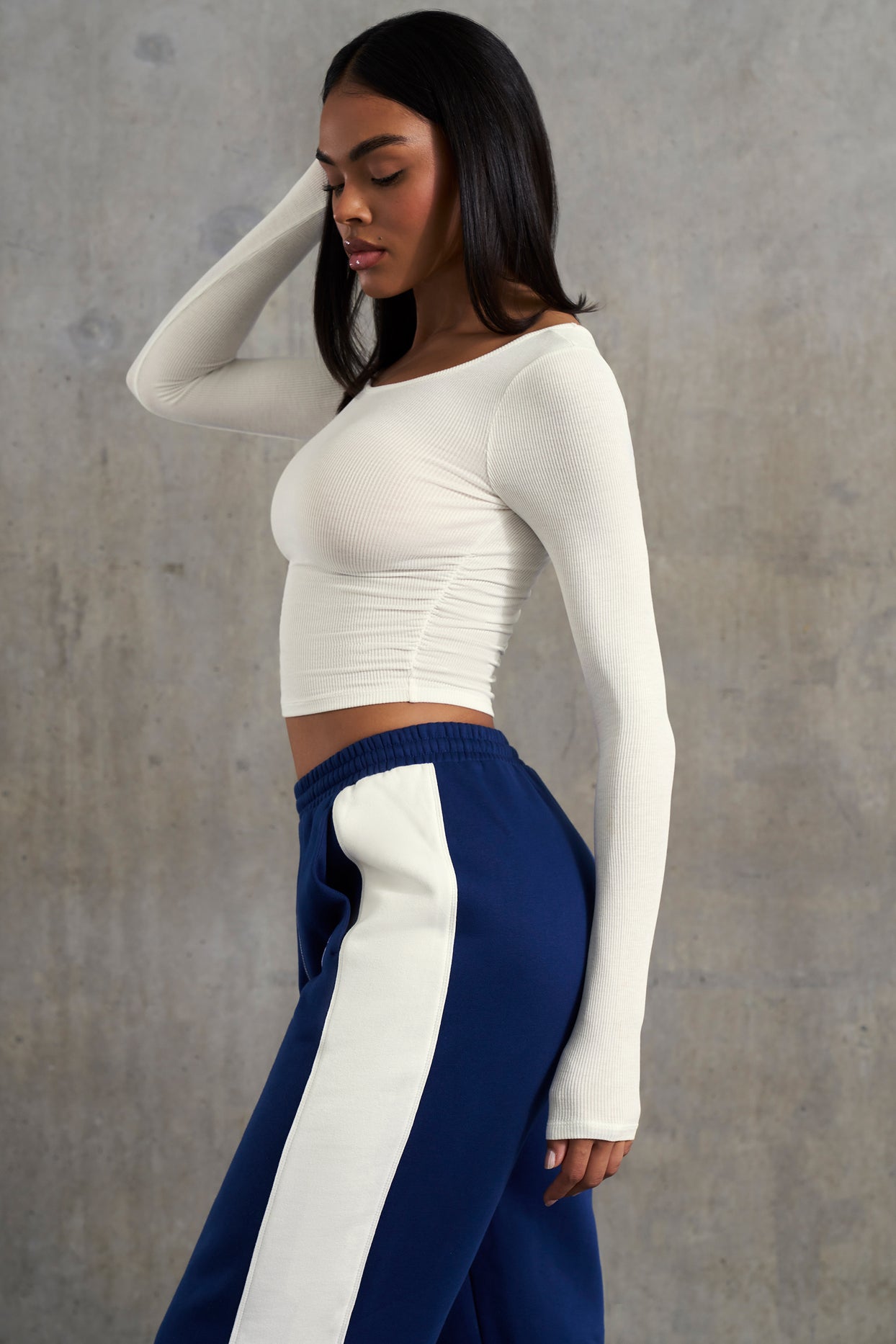 Soft Rib Long Sleeve Top in White