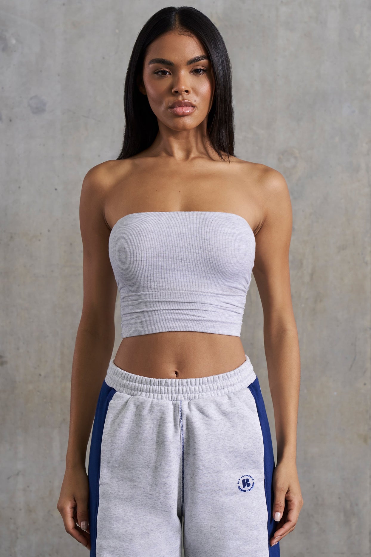 Soft Rib Ruched Bandeau Top in Heather Grey