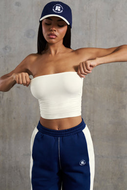 Soft Rib Ruched Bandeau Top in White