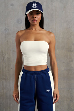 Soft Rib Ruched Bandeau Top in White