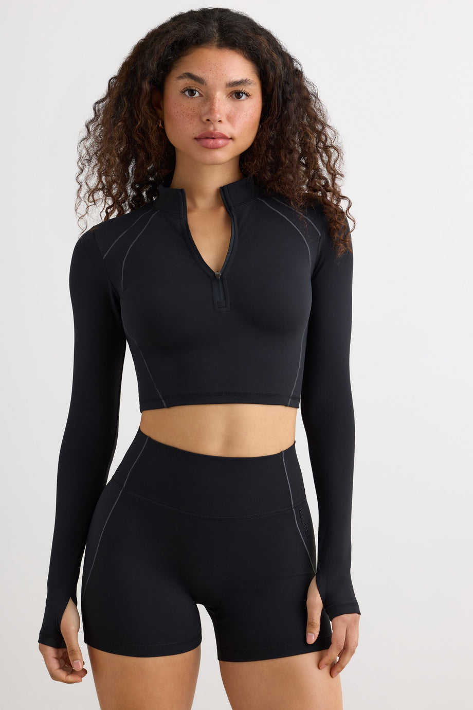 Soft Active Half Zip Crop Top in Black