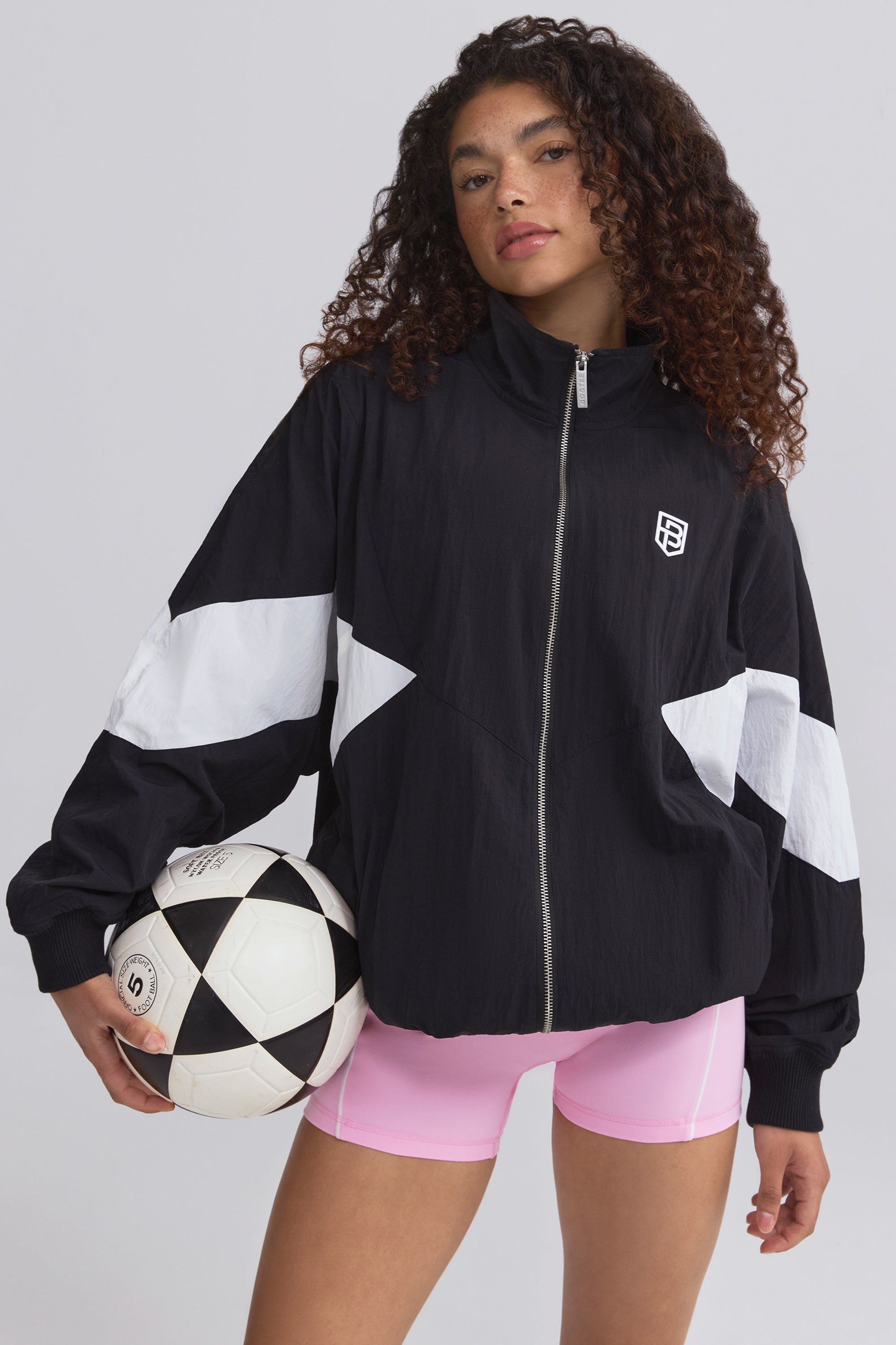 Oversized Colourblock Track Jacket in Black