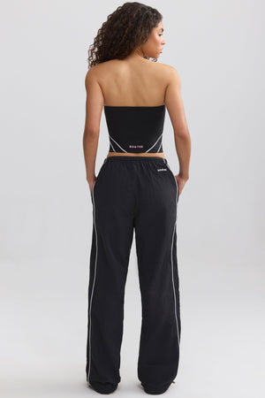 Water-Repellent Crinkled Wide-Leg Trousers in Black