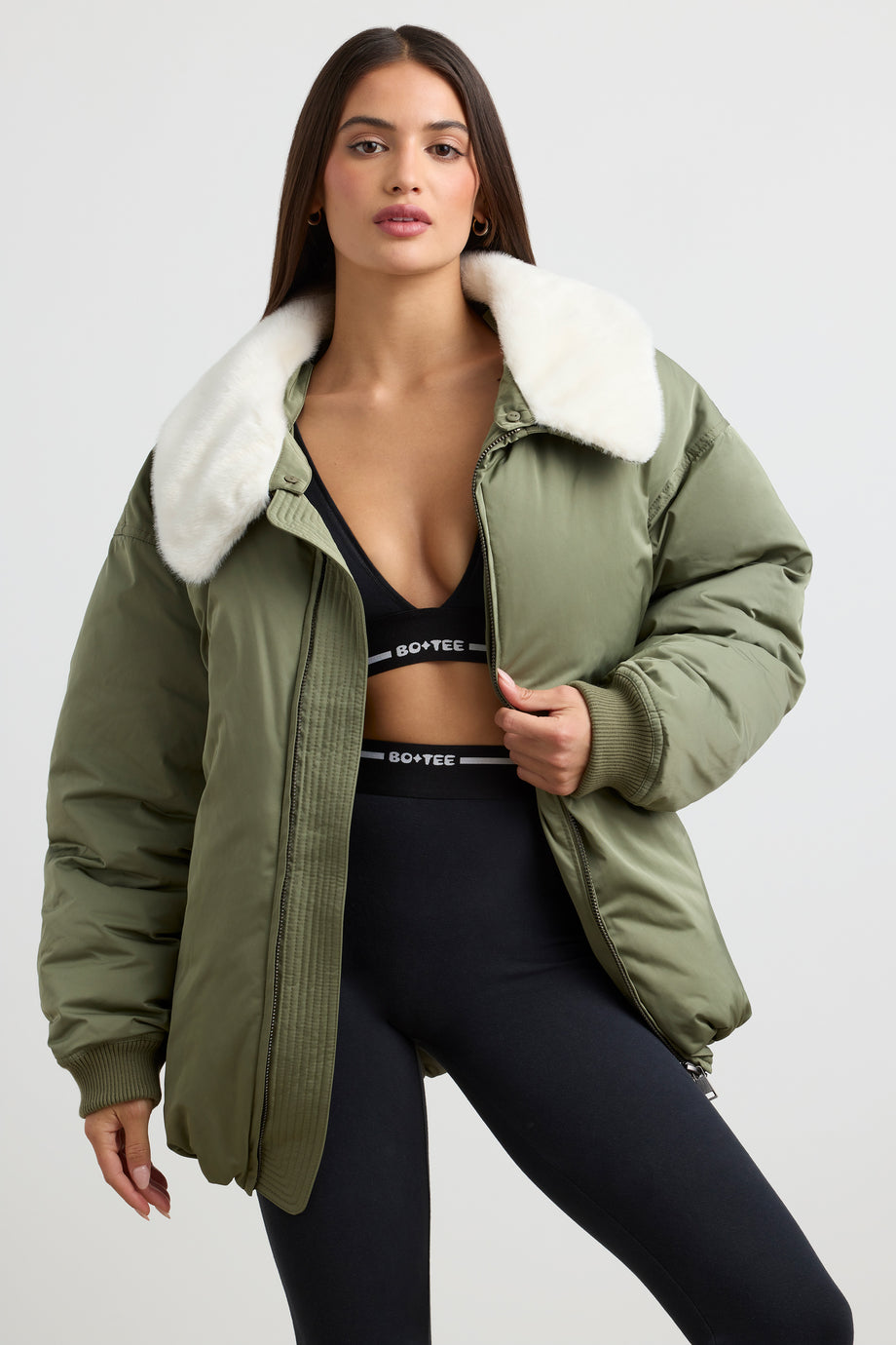 Oversized Bomber Jacket in Deep Olive