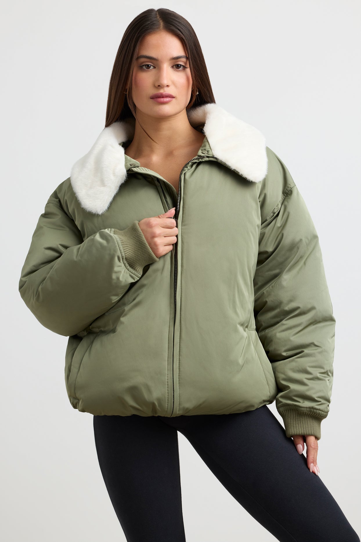 Oversized Bomber Jacket in Deep Olive