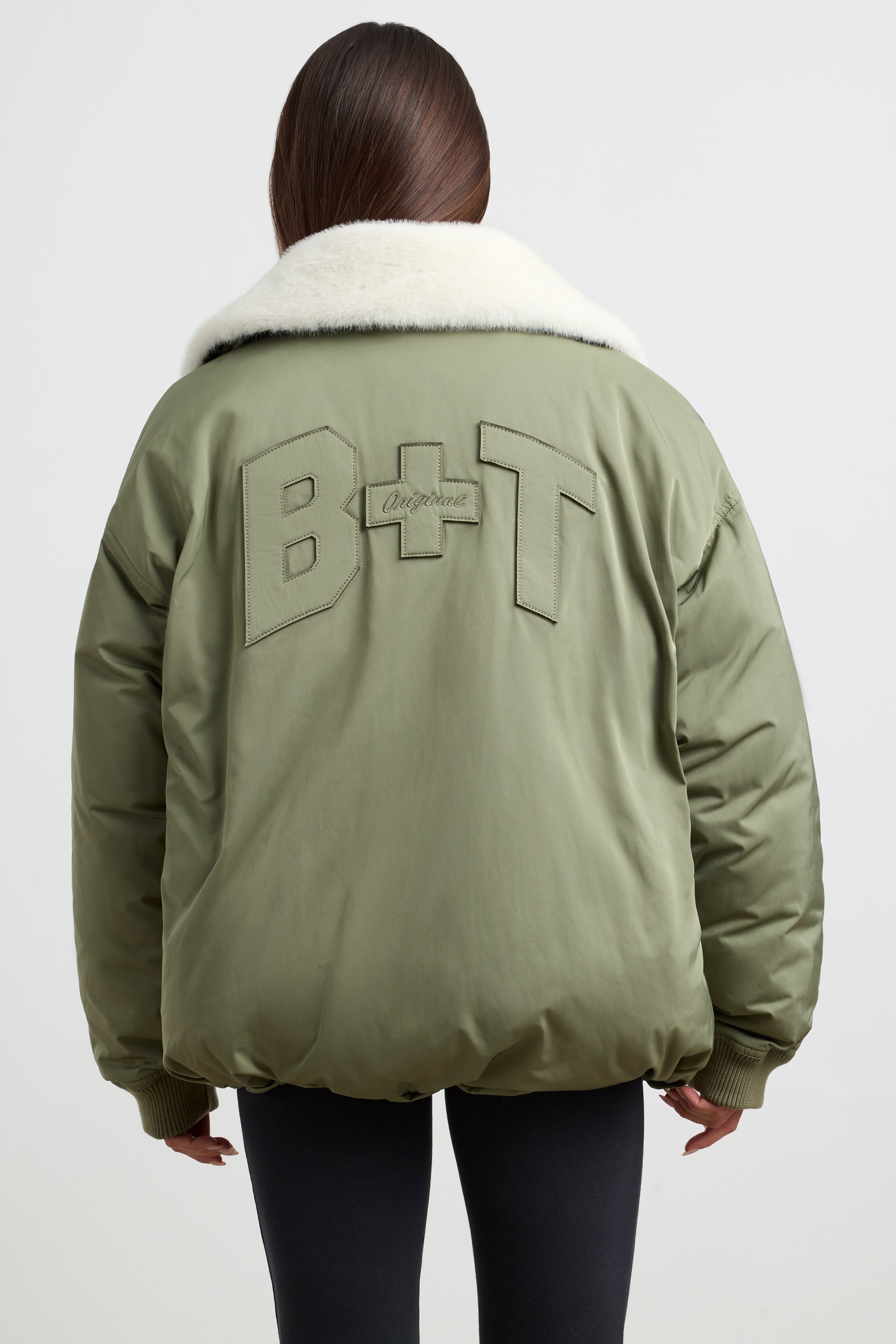 Oversized Bomber Jacket in Deep Olive