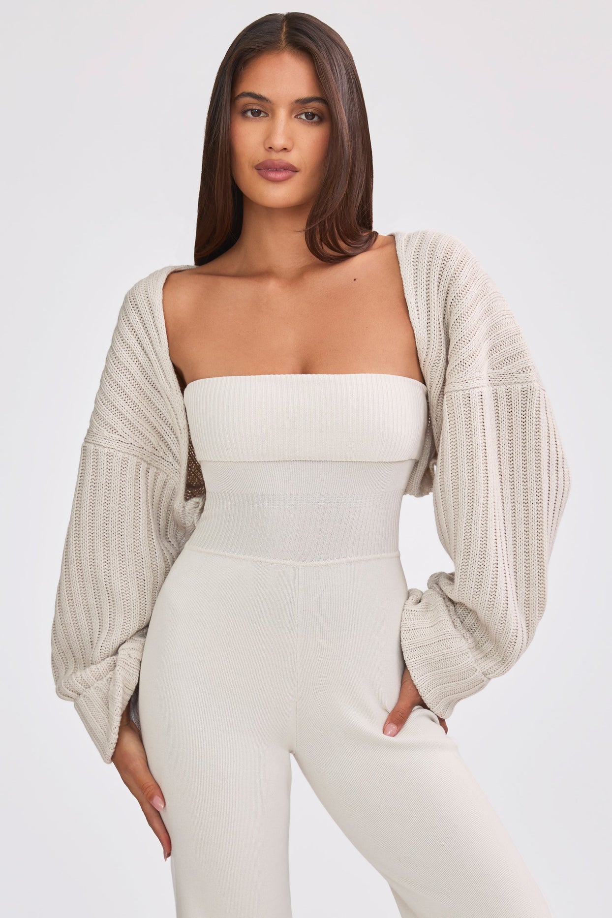 Oversized Chunky Knit Shrug in Cream