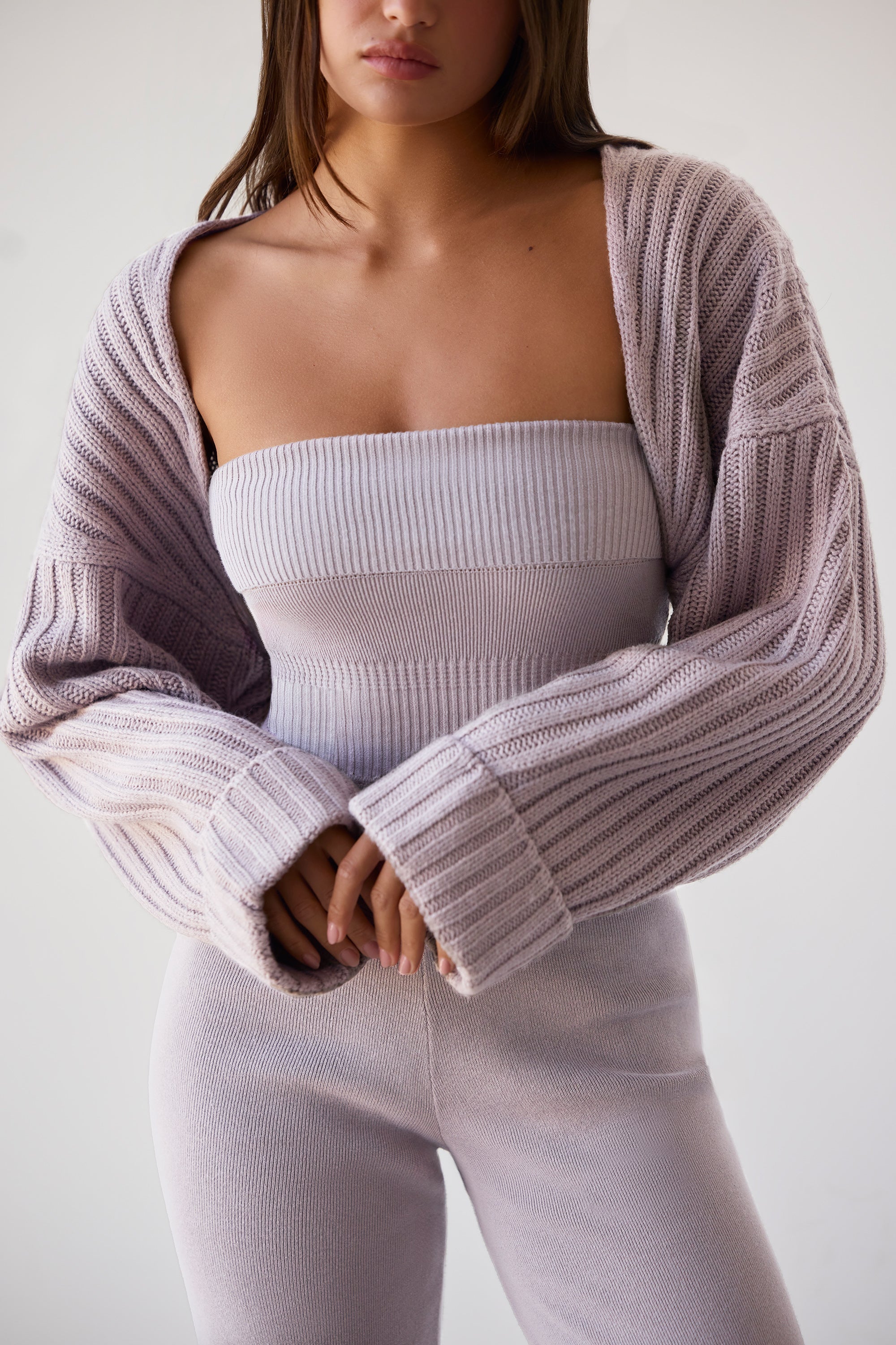 Oversized Chunky Knit Shrug in Dusty Lavender