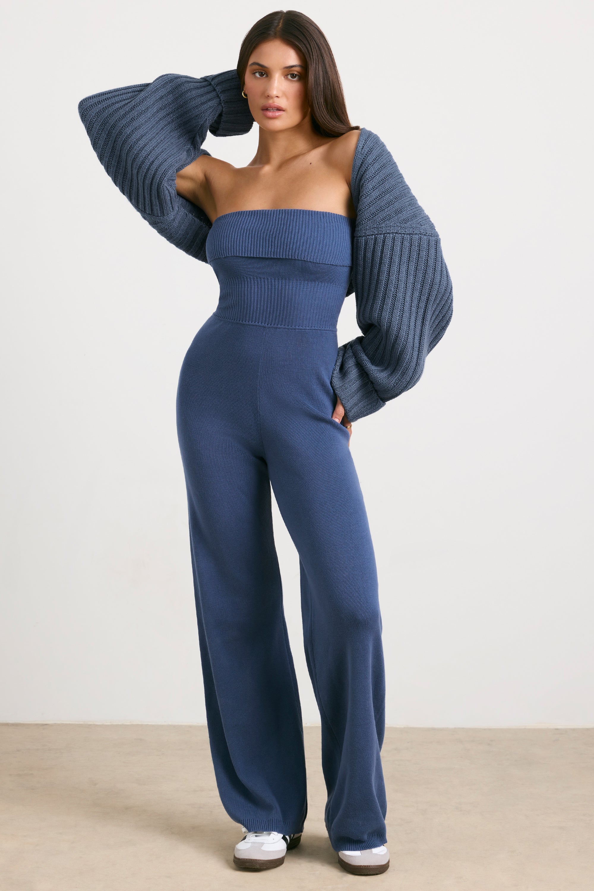 Lounge Chunky Knit Shrug in Washed Navy Oh Polly