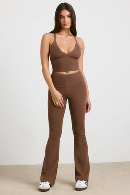 Chunky Knit Kick Flare Trousers in Espresso